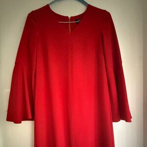 Tahari Red Vermillion Bell Sleeve V-Neck Shift Dress Size 4 Cocktail Party